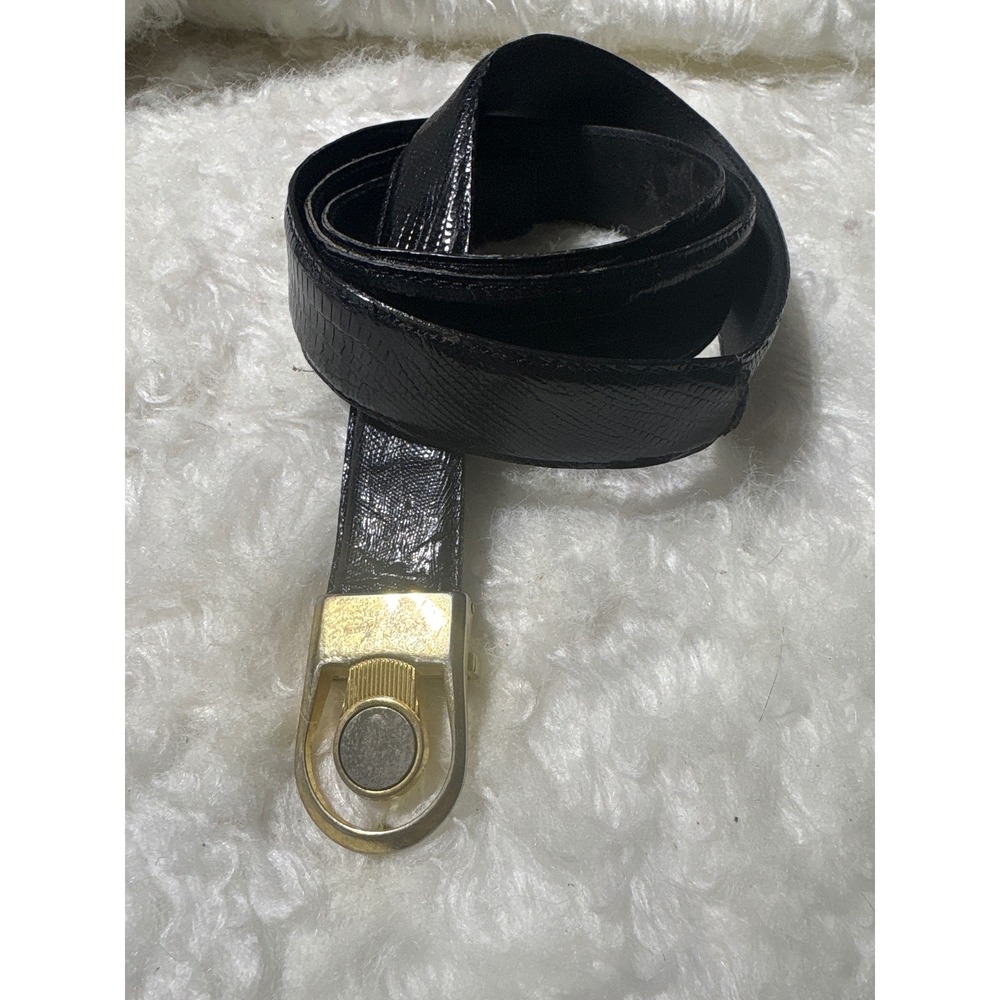 Vintage Old Money Belt Women 38-42 Lizard Embossed Black Gold Buckle Italy